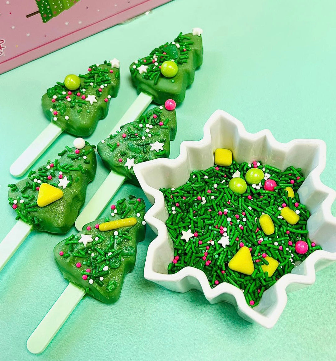 green food colouring Christmas trees and sprinkles