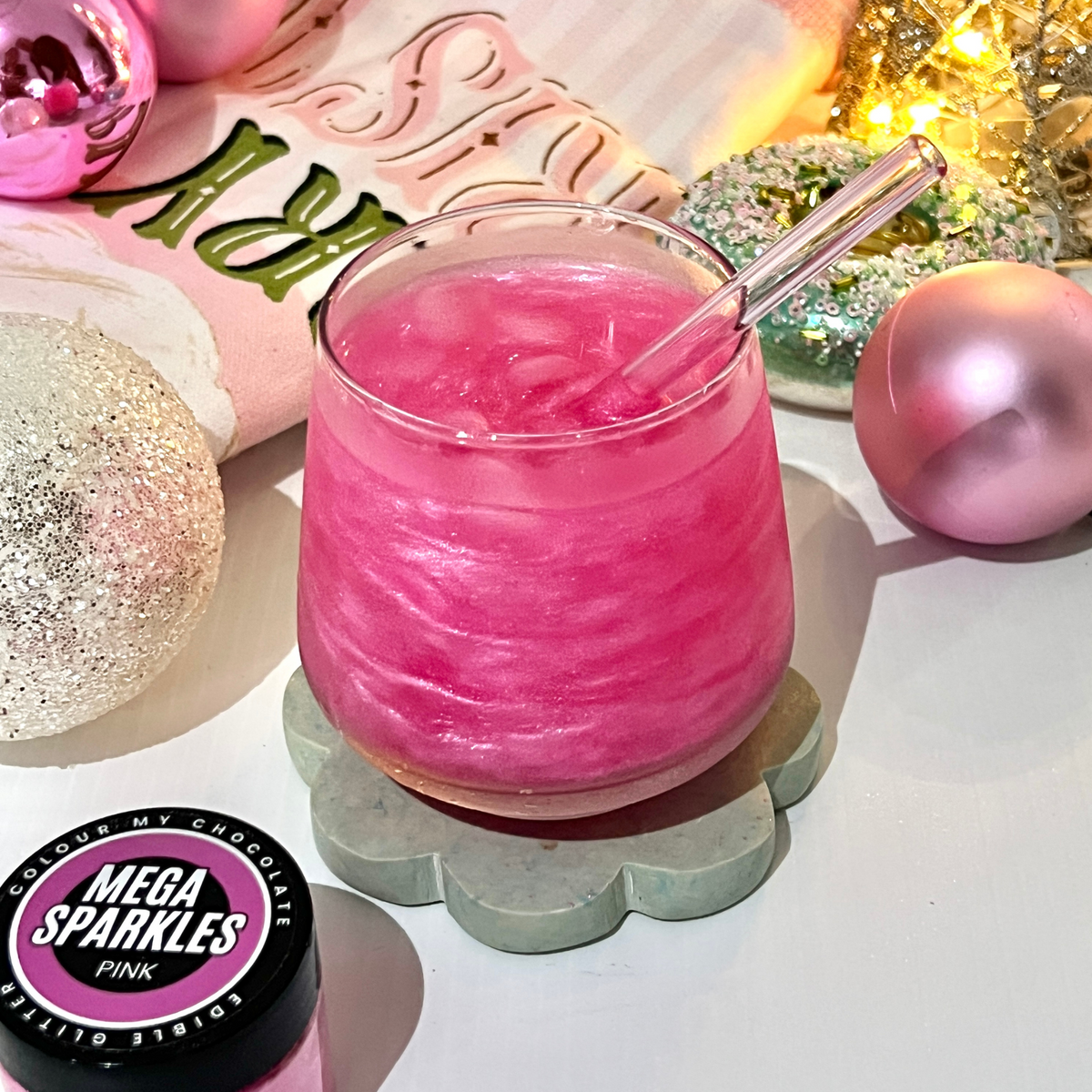 PINK Mega Sparkles - Edible & Drinkable Glitter – Colour My Chocolate