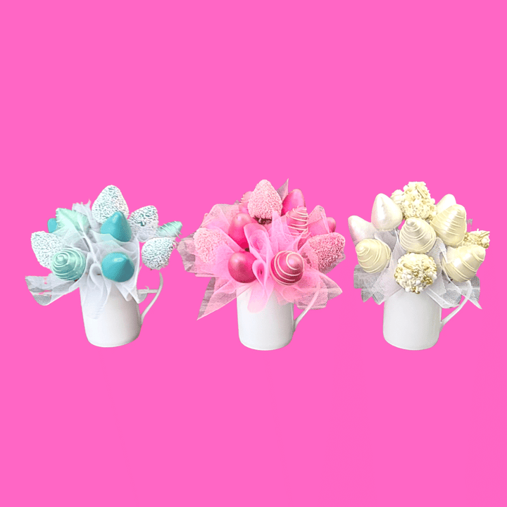 lustre dust on chocolate strawberry bouquets 